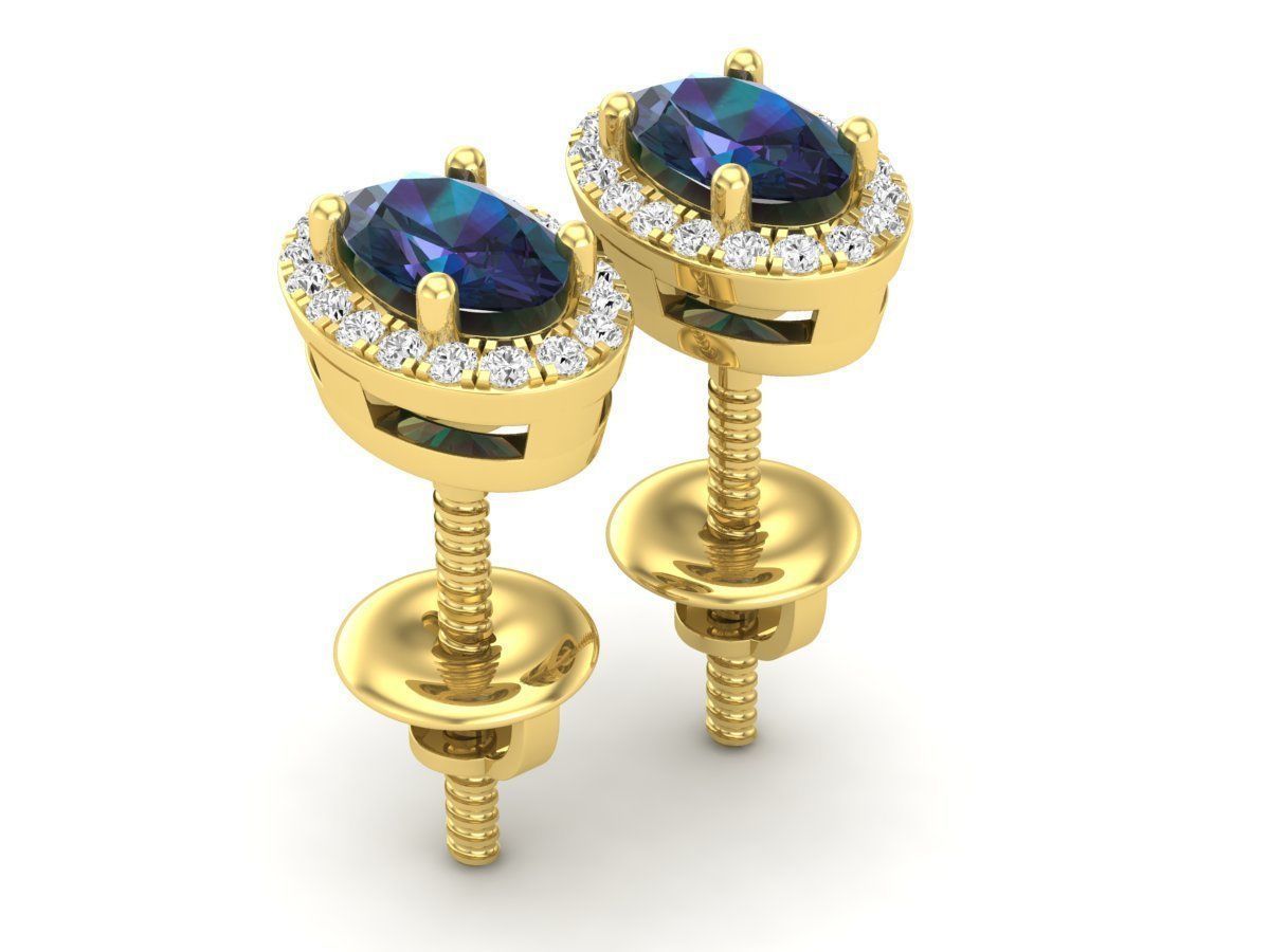 Ovel shape halo Diamond-earrings for woman 3D print model_9