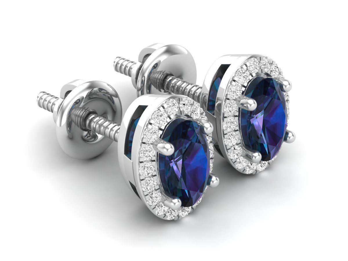 Ovel shape halo Diamond-earrings for woman 3D print model_1