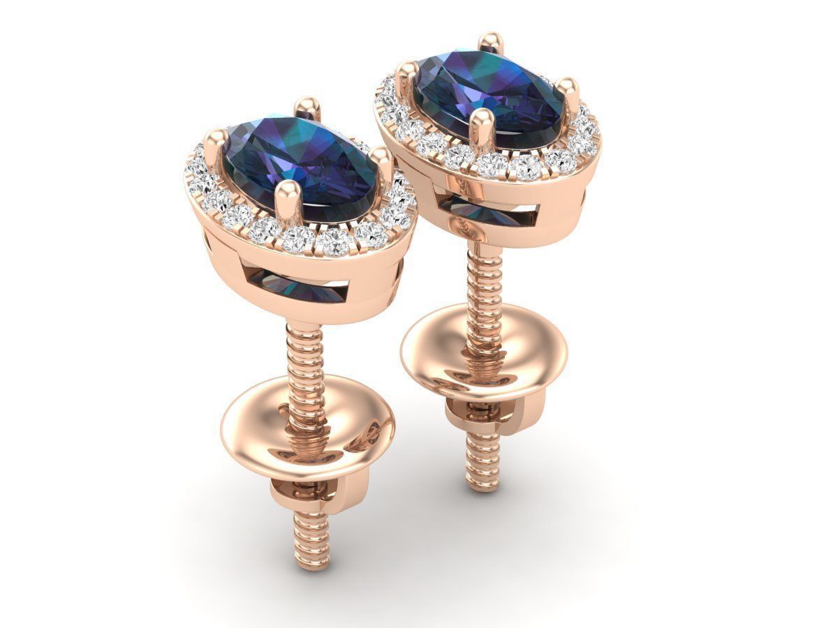 Ovel shape halo Diamond-earrings for woman 3D print model_8