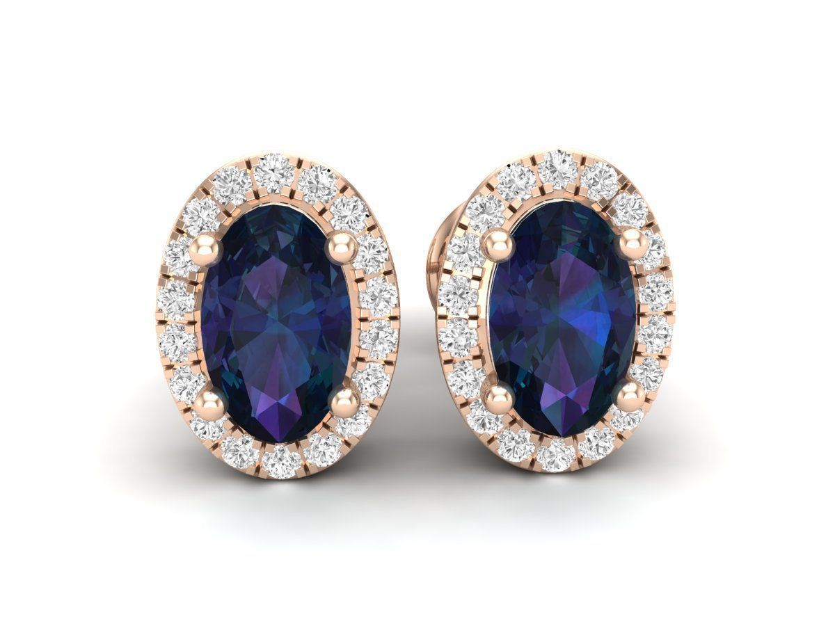 Ovel shape halo Diamond-earrings for woman 3D print model_4