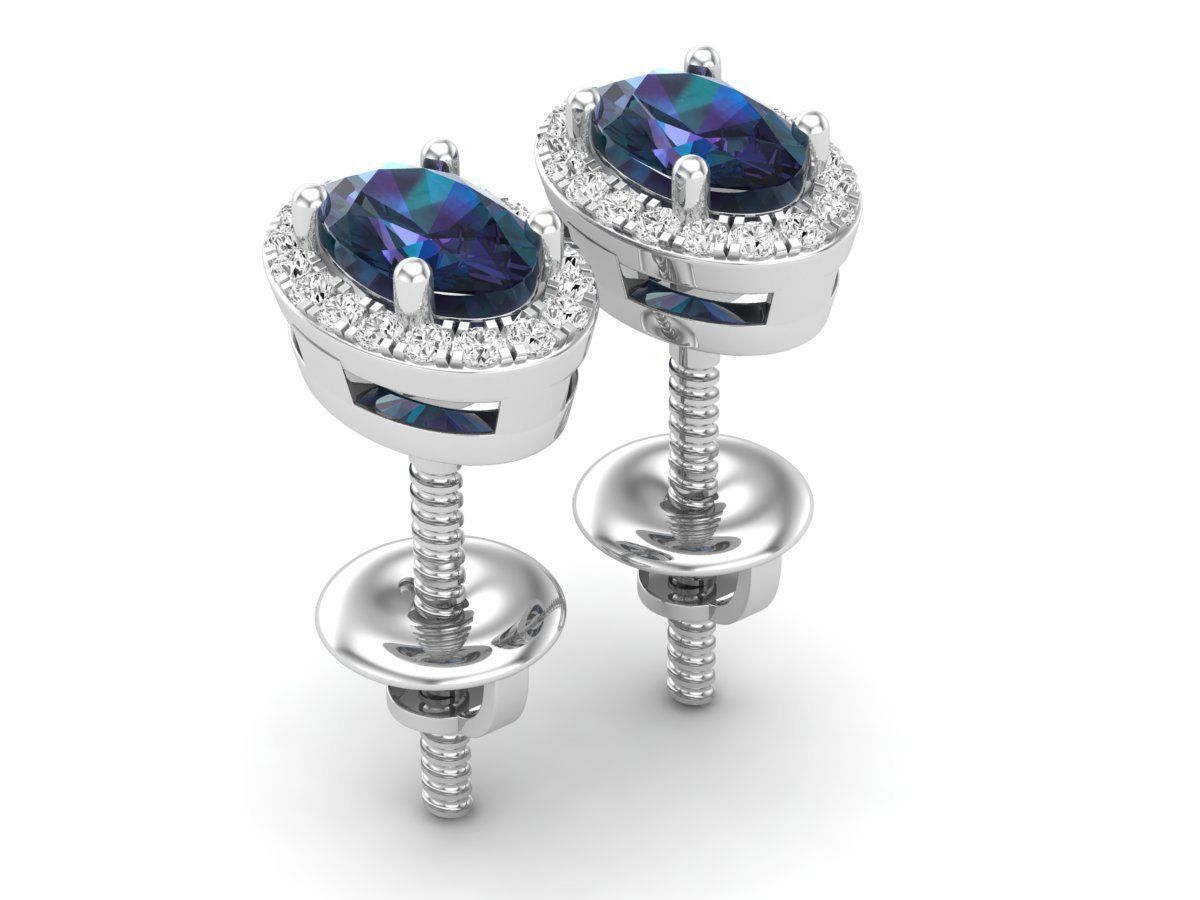 Ovel shape halo Diamond-earrings for woman 3D print model_7