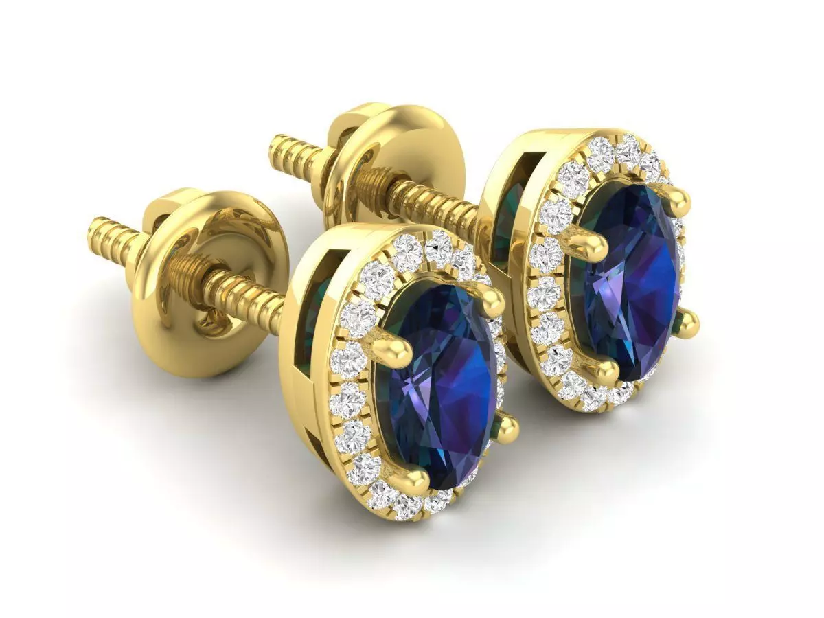 Ovel shape halo Diamond-earrings for woman 3D print model_0