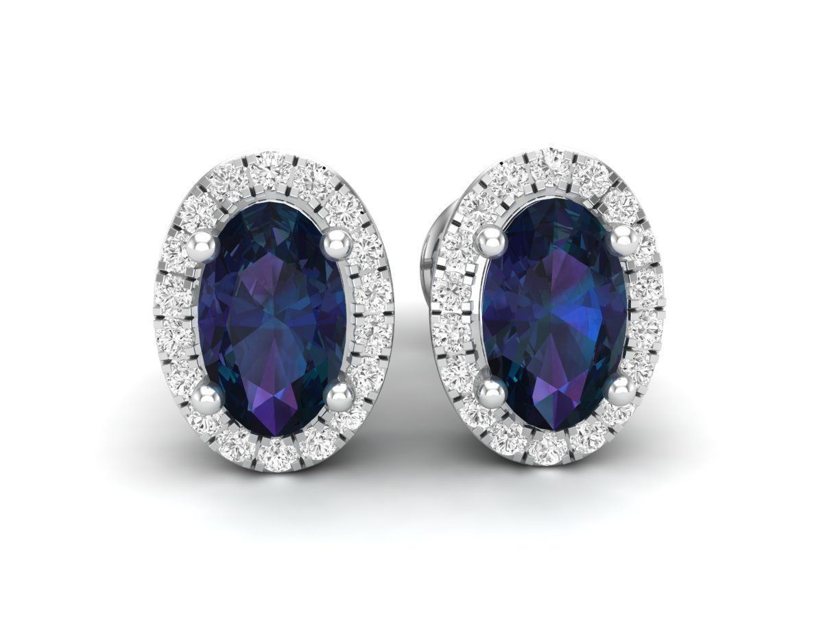 Ovel shape halo Diamond-earrings for woman 3D print model_5