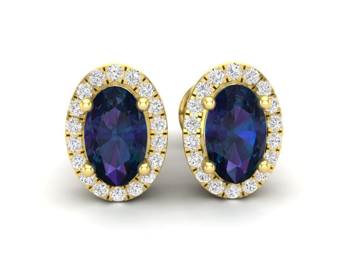 Ovel shape halo Diamond-earrings for woman 3D print model_3