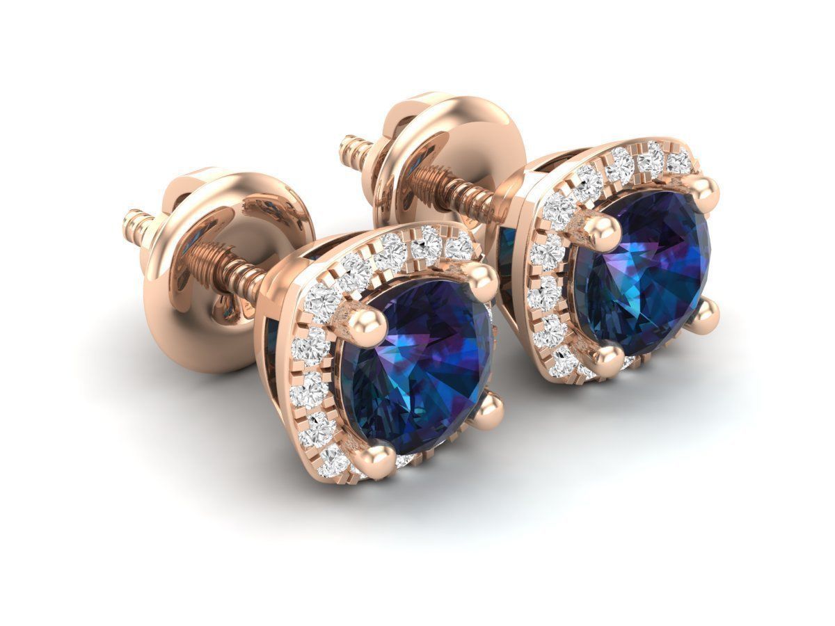 cushion shape halo Diamond earrings for woman 3D print model_7