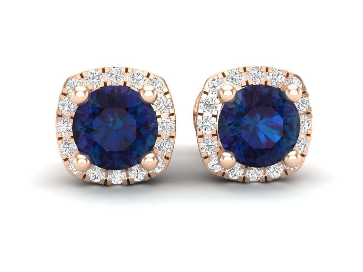 cushion shape halo Diamond earrings for woman 3D print model_3