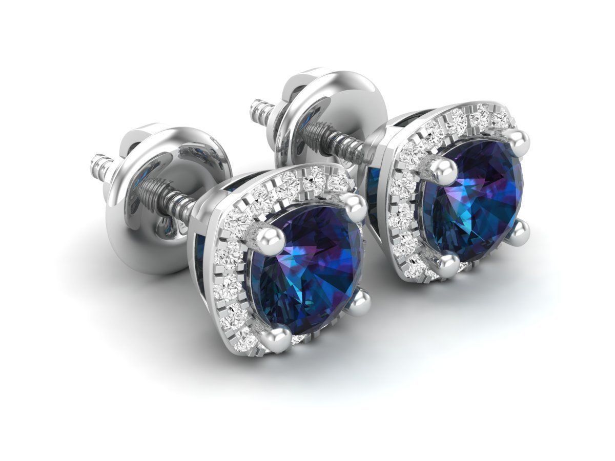 cushion shape halo Diamond earrings for woman 3D print model_5