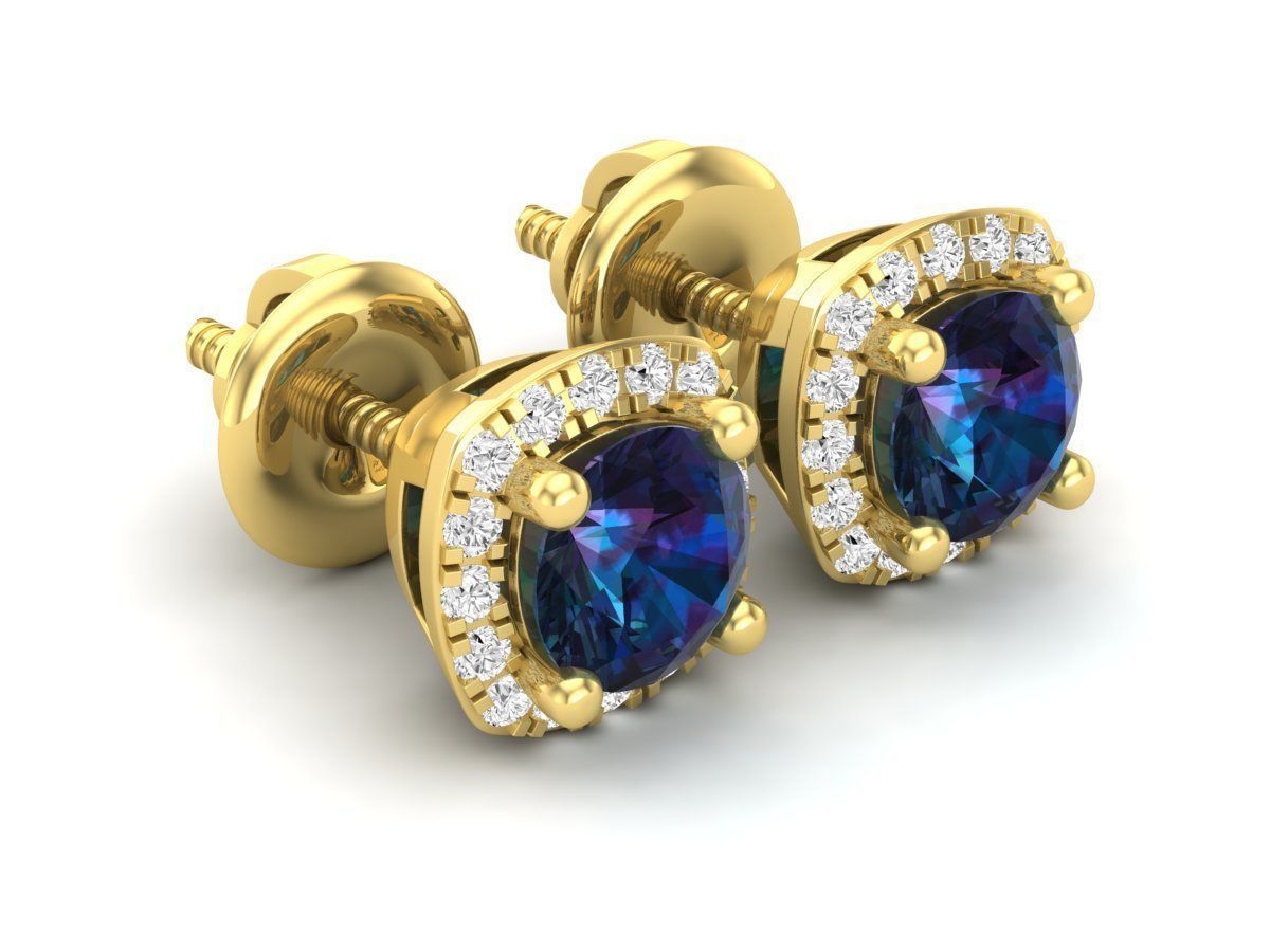 cushion shape halo Diamond earrings for woman 3D print model_6