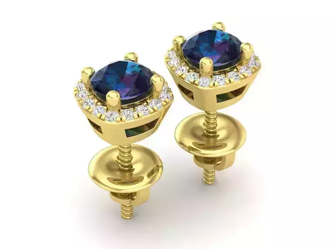 cushion shape halo Diamond earrings for woman 3D print model