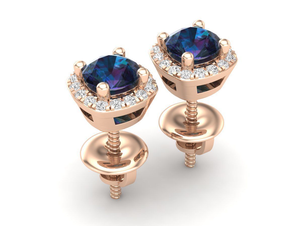 cushion shape halo Diamond earrings for woman 3D print model_1