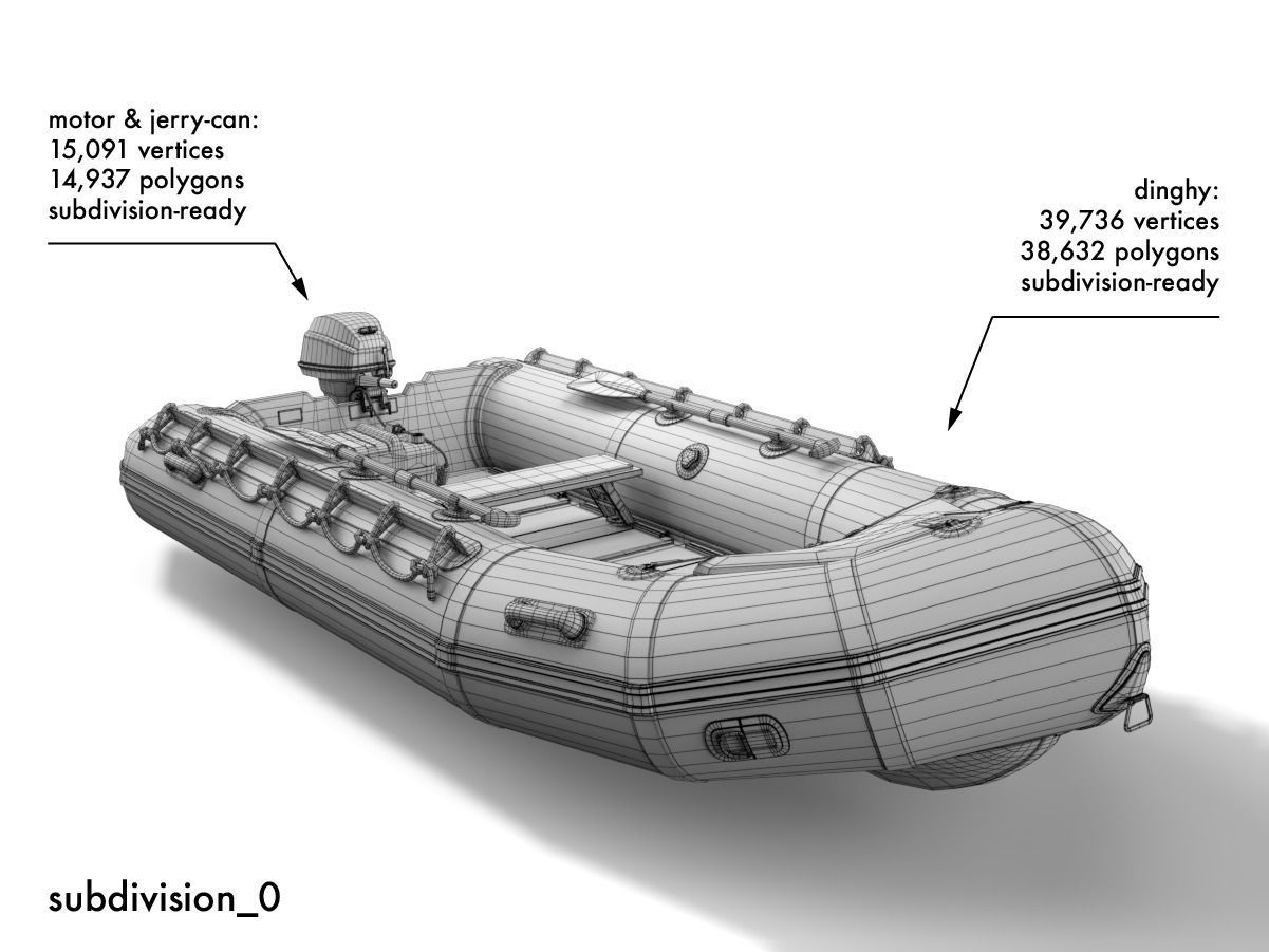 rubber dinghy with outboard motor Low-poly 3D model_15