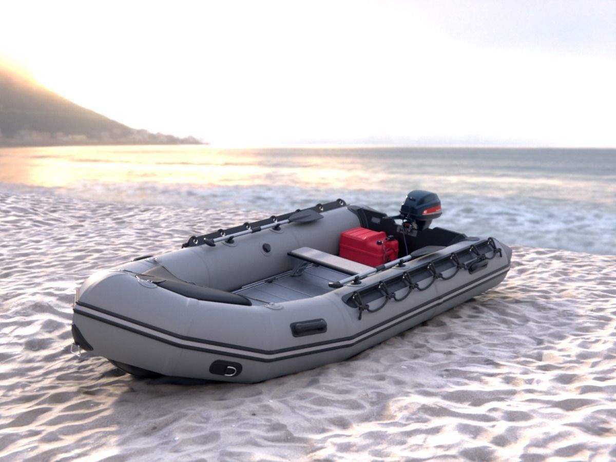 rubber dinghy with outboard motor Low-poly 3D model_7