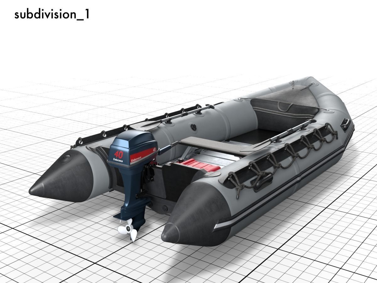 rubber dinghy with outboard motor Low-poly 3D model_3