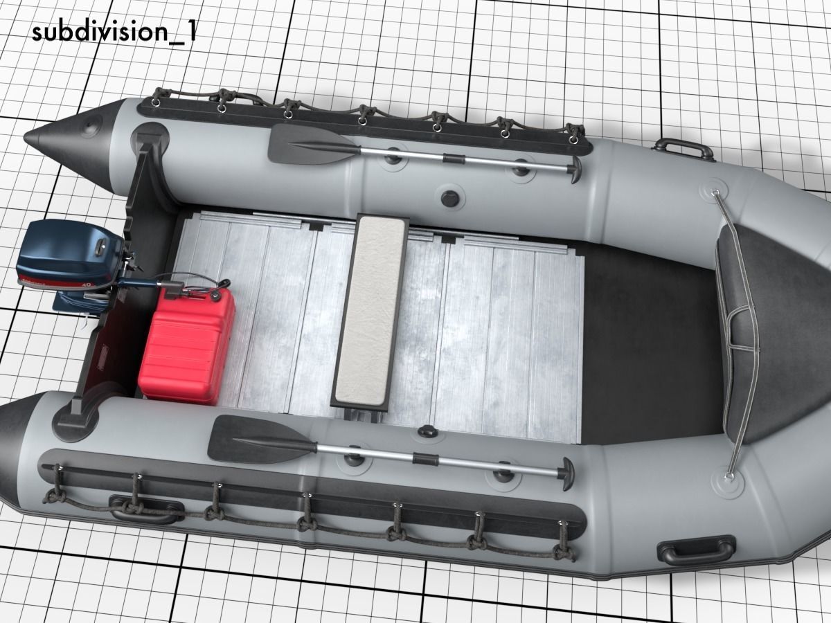 rubber dinghy with outboard motor Low-poly 3D model_2