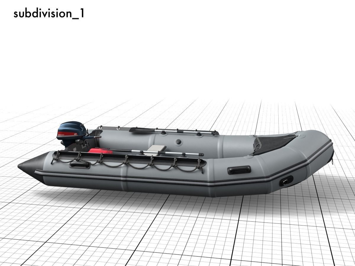 rubber dinghy with outboard motor Low-poly 3D model_8