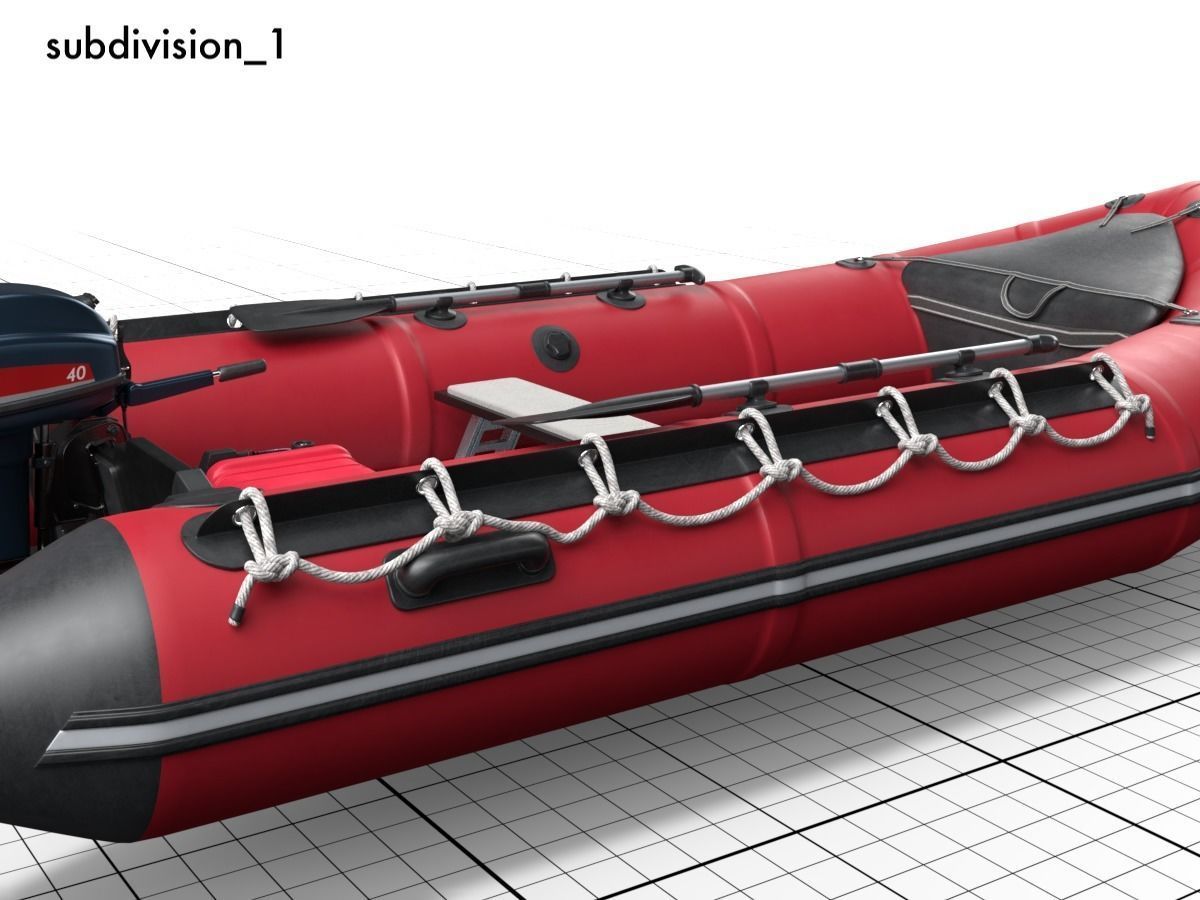 rubber dinghy with outboard motor Low-poly 3D model_6
