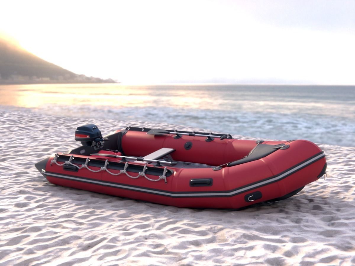 rubber dinghy with outboard motor Low-poly 3D model_1