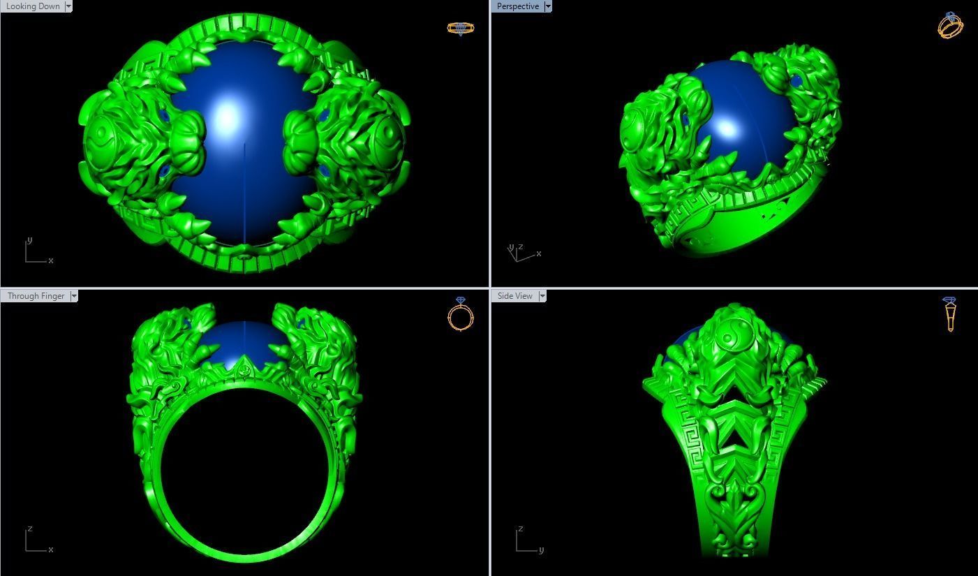 Tiger ring - Oval stone ring - N717 3D print model_1