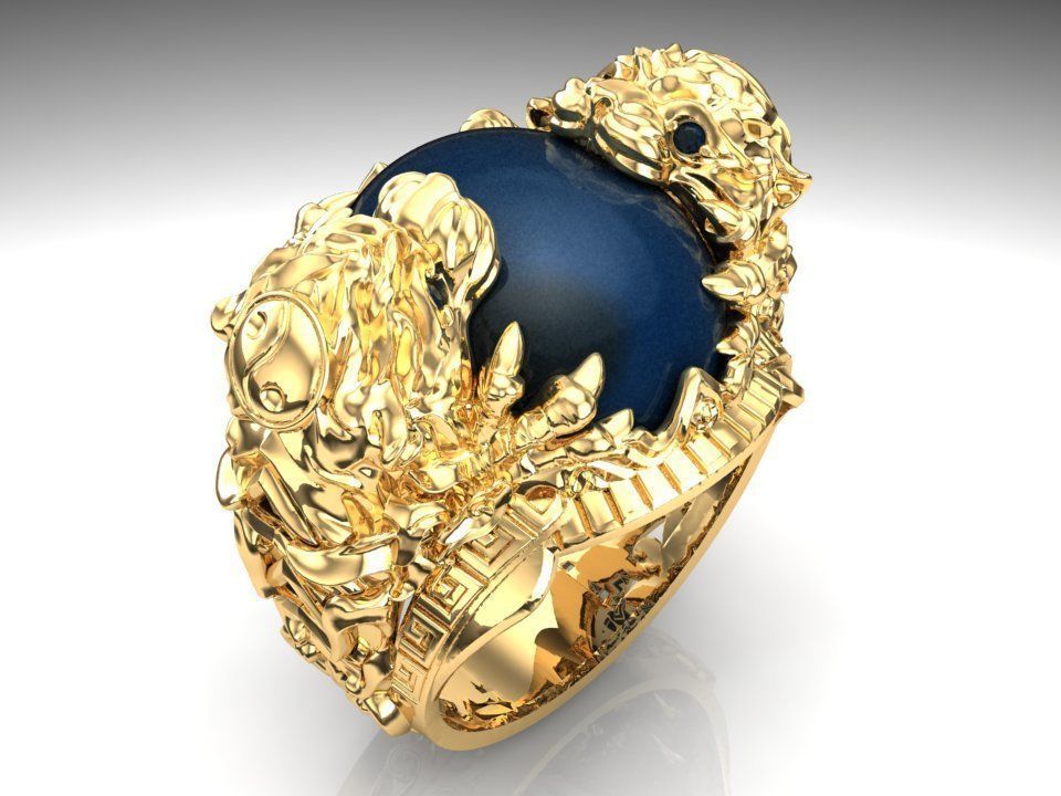 Tiger ring - Oval stone ring - N717 3D print model_2