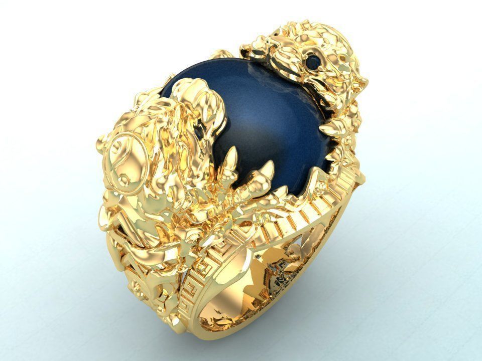 Tiger ring - Oval stone ring - N717 3D print model_3
