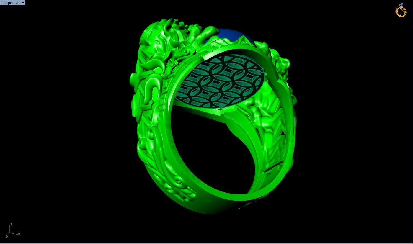 Tiger ring - Oval stone ring - N717 3D print model_9