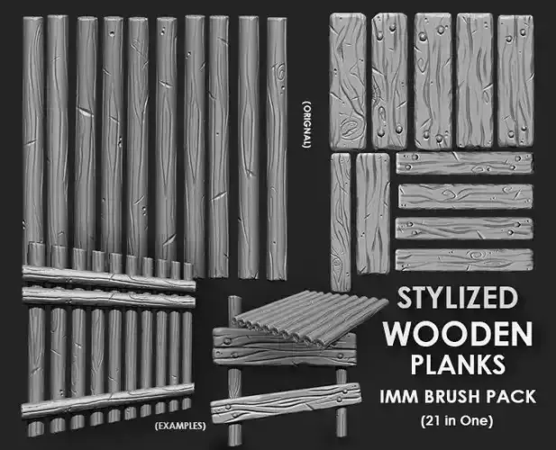 Stylized Wooden Plank IMM Brush Pack 21 in One 3D model
