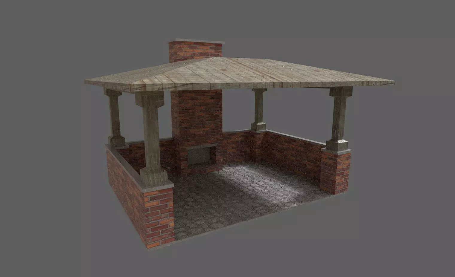 Free Wooden gazebo with bricks Free 3D model