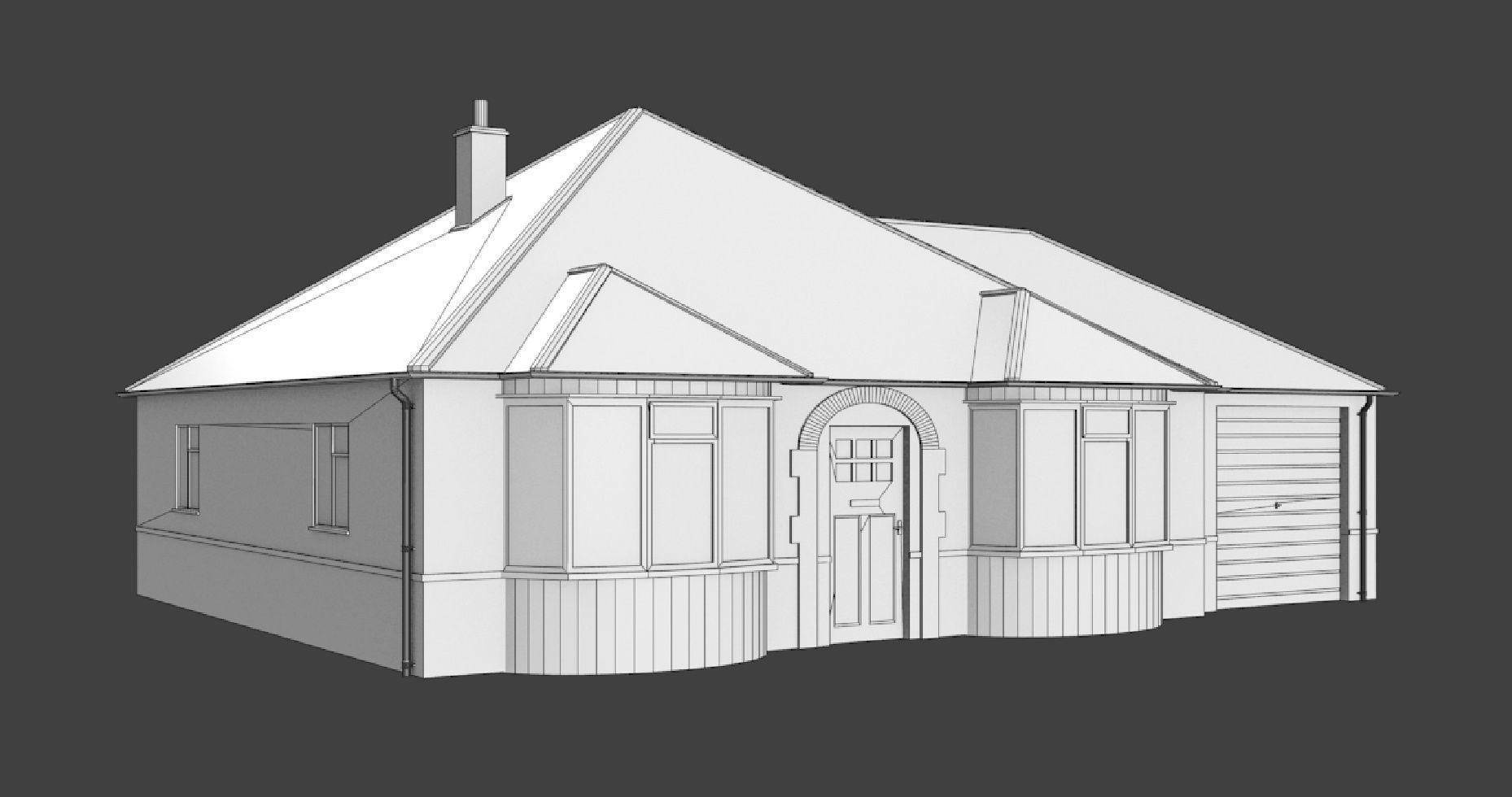 Bungalow  British English UK house low poly Low-poly 3D model_3