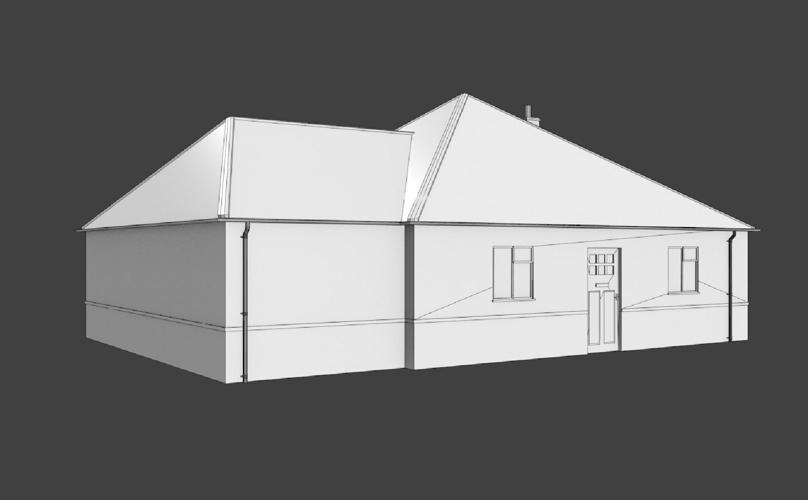 Bungalow  British English UK house low poly Low-poly 3D model_4