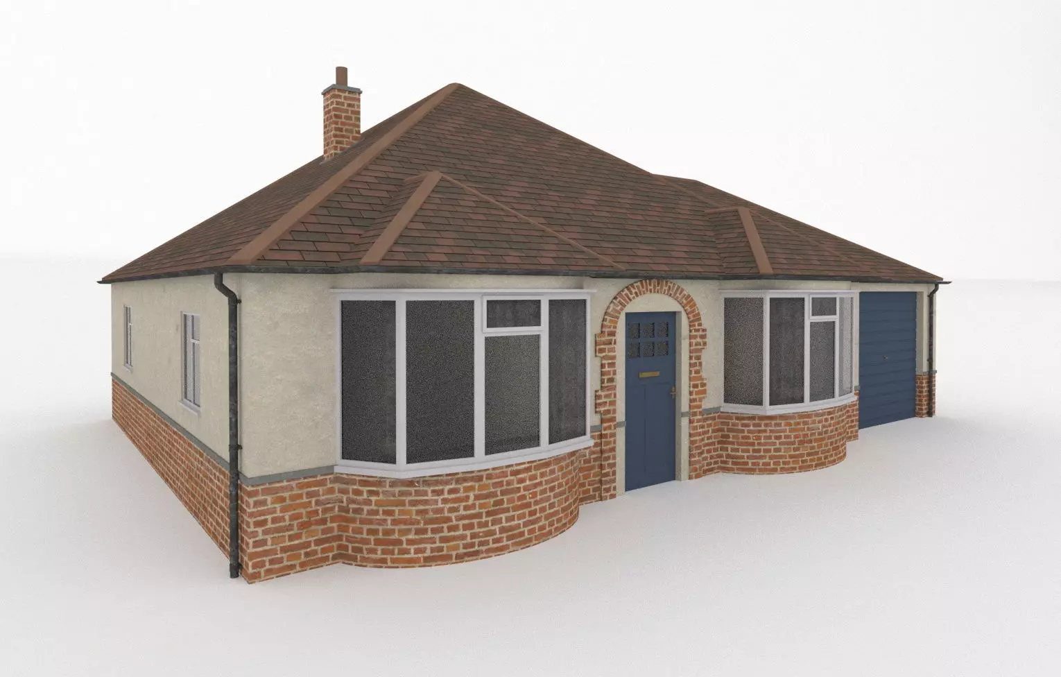 Bungalow  British English UK house low poly Low-poly 3D model_0