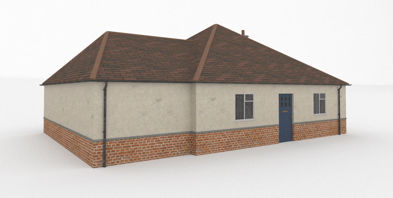 Bungalow  British English UK house low poly Low-poly 3D model_1