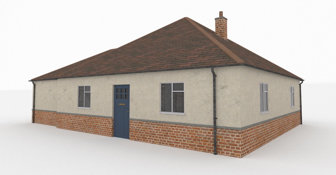 Bungalow  British English UK house low poly Low-poly 3D model_2