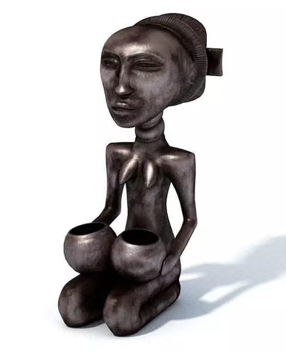 African Statuette With Two Pots Metal 3D model_0