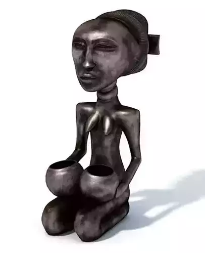 African Statuette With Two Pots   Metal