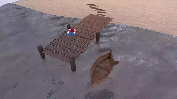 Low Poly Port person on platform in sand Free low-poly 3D model