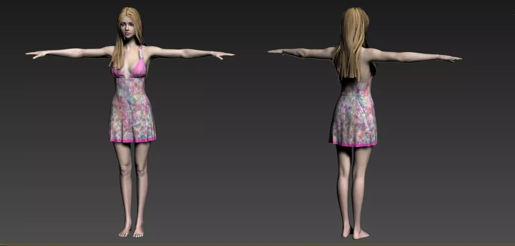 girl in a dress  Free low-poly 3D model_0