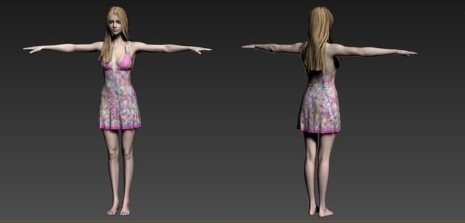 girl in a dress  Free low-poly 3D model