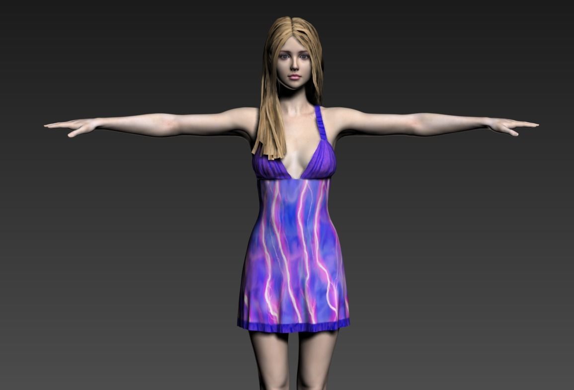 girl in a dress  Free low-poly 3D model_2