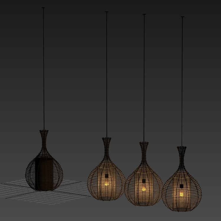 Lamp wicker branch rattan jug 3D model_9