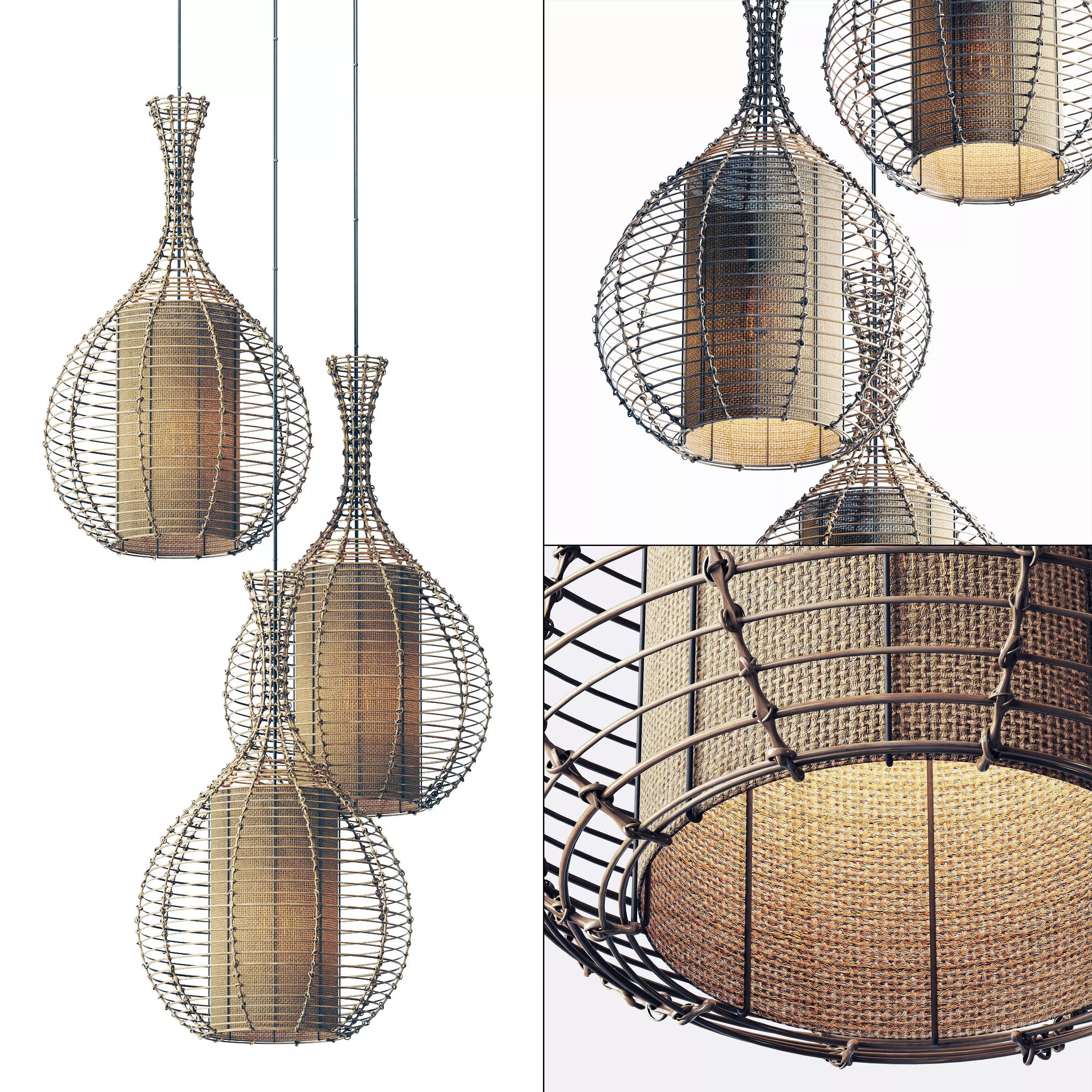 Lamp wicker branch rattan jug 3D model_0