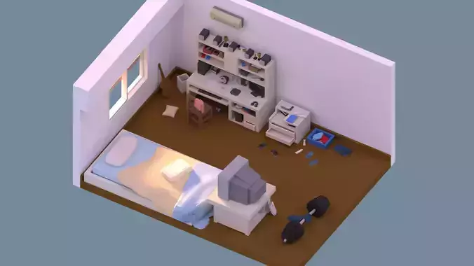Low poly simple bedroom Free low-poly 3D model