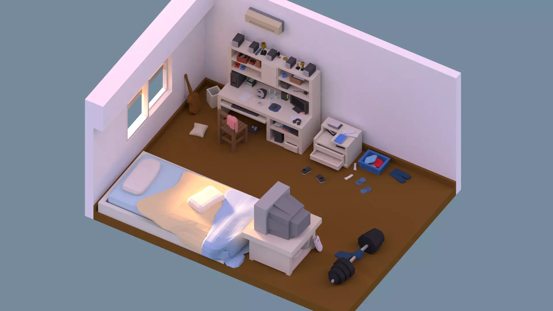 Low poly simple bedroom Free low-poly 3D model_0
