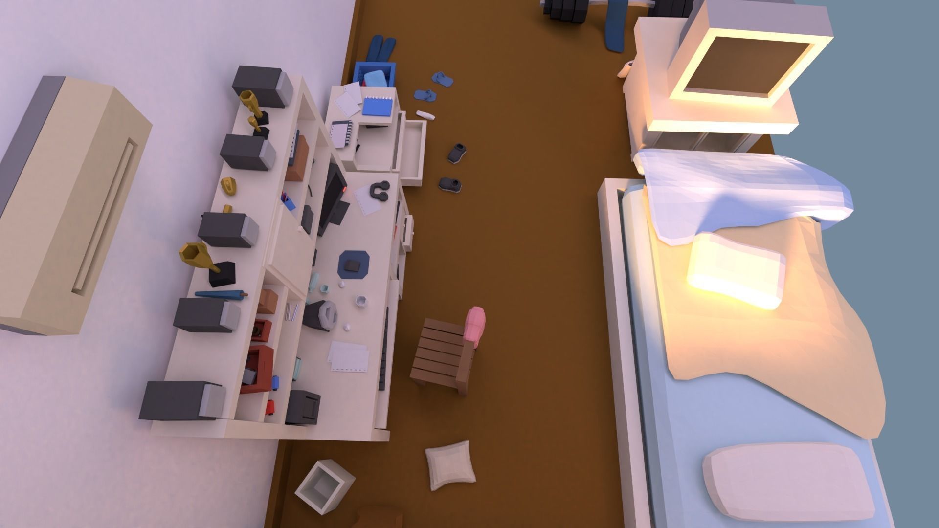 Low poly simple bedroom Free low-poly 3D model_3