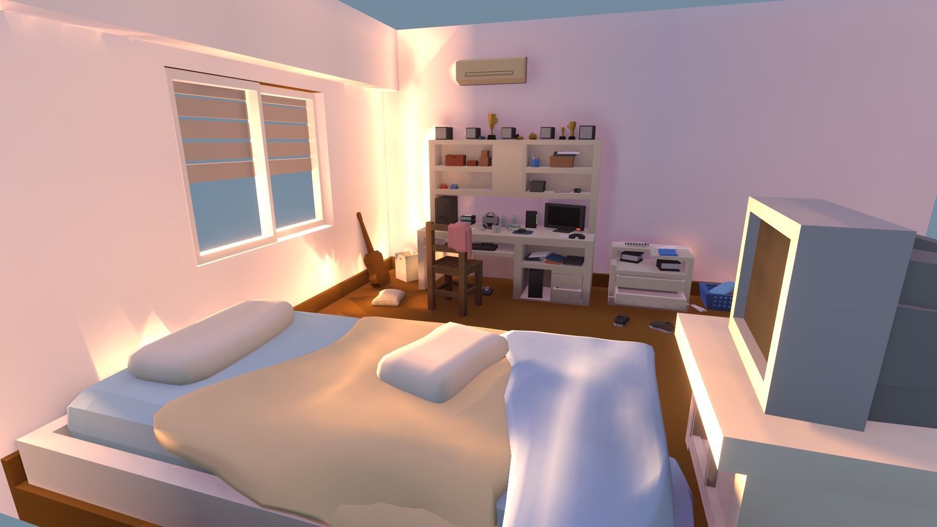 Low poly simple bedroom Free low-poly 3D model_4