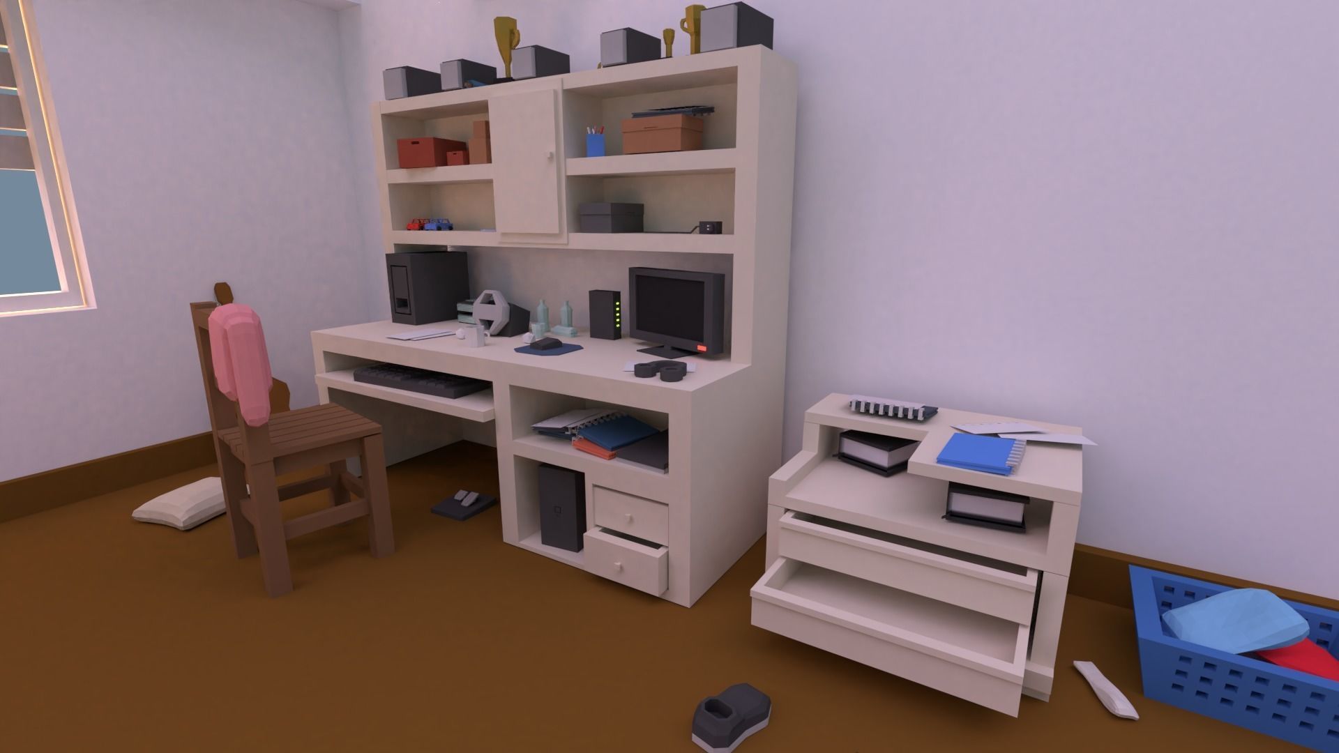 Low poly simple bedroom Free low-poly 3D model_2