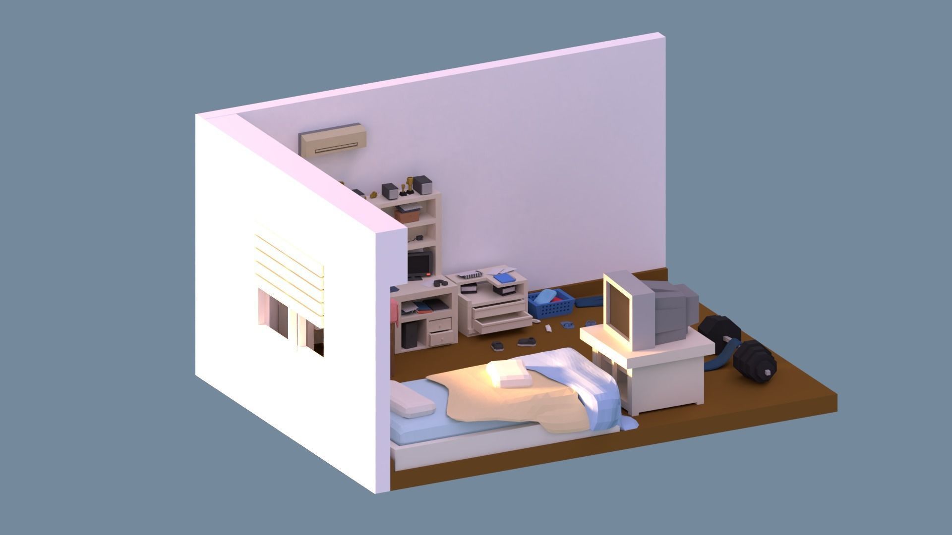 Low poly simple bedroom Free low-poly 3D model_1