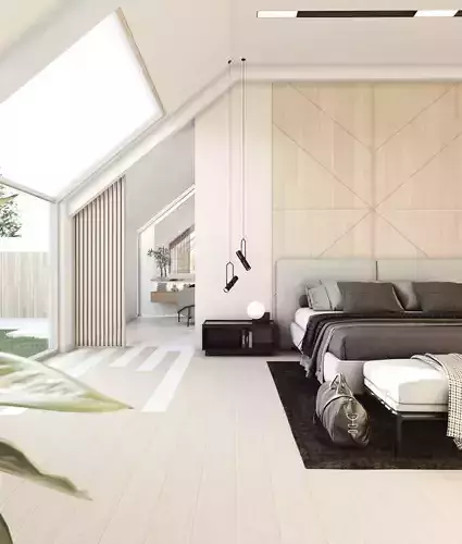 Bedroom Bathroom Closet Desk Interior Scene 3dsMax Vray FBX Low-poly 3D model