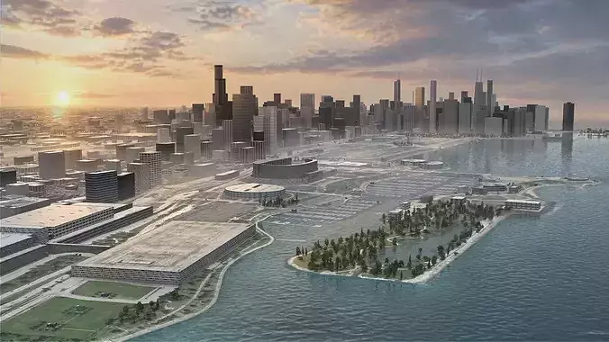 Chicago City USA Game Ready 3D City Environment