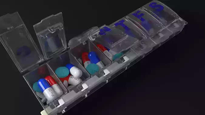 Pill organizer box with pills 3D model