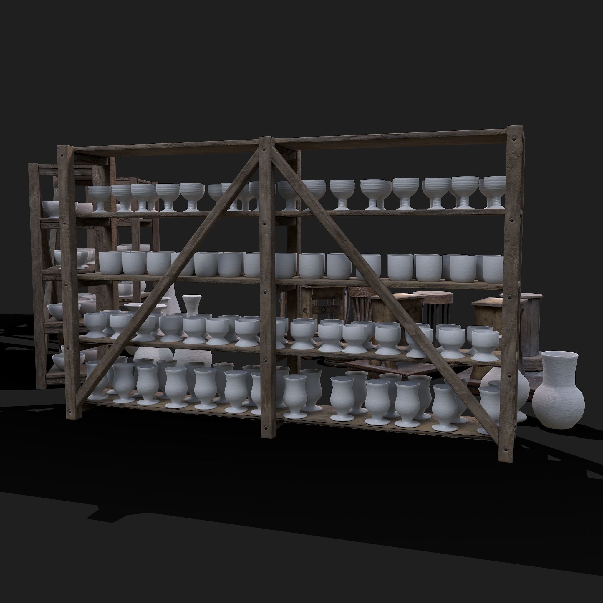 Full Pottery Shelves and Wheels Collection VR / AR / lowpoly CGTrader
